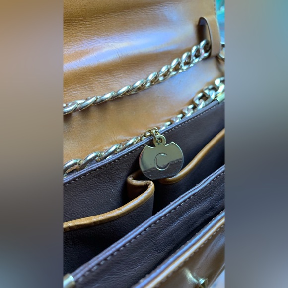 Stunning vintage CELINE Paris tan leather chain link shoulder bag purse two way - Picture 9 of 16